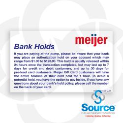 5 Inch Wide x 3 Inch Tall Meijer Bank Holds Vinyl Payment Decal With Blue Text On White Background