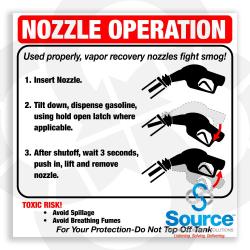 6 Inch Wide x 6 Inch Tall Nozzle Operation / Vapor Recovery Nozzles Fight Smog Vinyl Instruction Decal