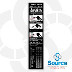 2 Inch Wide x 9 Inch Tall Caution Multi-State Stage II Nozzle Instruction Vinyl Decal With White Text On Black Background
