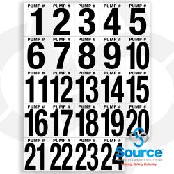 3-1/2 Inch Wide x 4 Inch Tall Vinyl #1-#24 Pump Number Decal Kit With Black Text On White Background