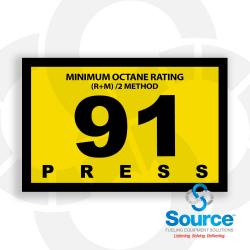 2-3/4 Inch Wide x 1-3/4 Inch Tall Gilbarco 91 Octane Rating Vinyl Decal With Black Text On Yellow Background