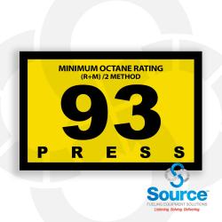 2-3/4 Inch Wide x 1-3/4 Inch Tall Gilbarco 93 Octane Rating Vinyl Decal With Black Text On Yellow Background